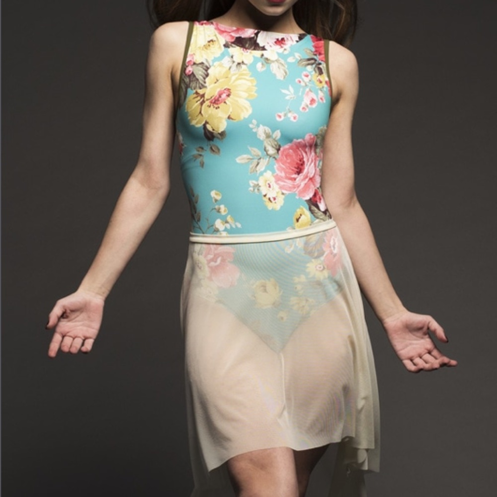 Eleve Louise Turquoise Floral Print Leotard